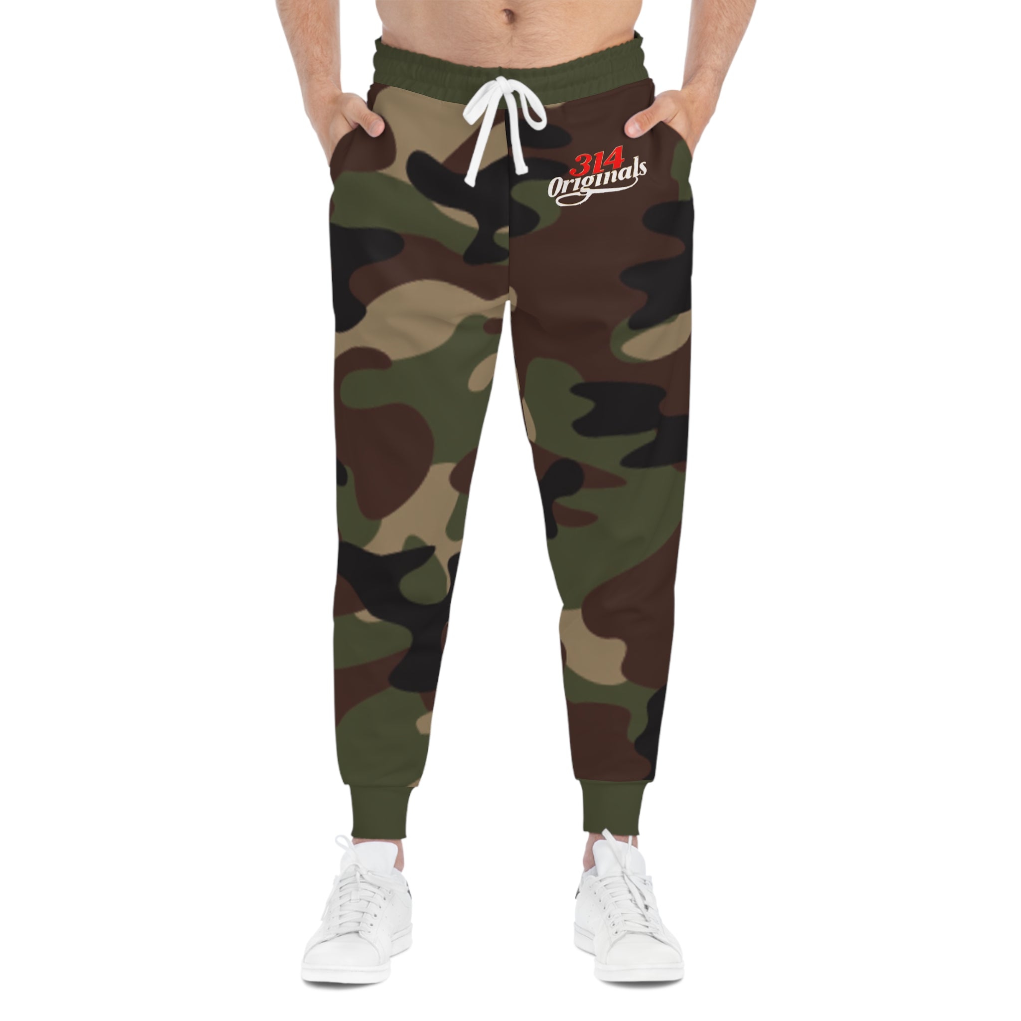 Green Camo 314 Originals Athletic Joggers – Retro Script Logo Sweatpants