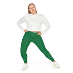 Dark Green Plus Size Leggings — Subtle Side Script Graphic, Comfortable Everyday Activewear - 314 Originals