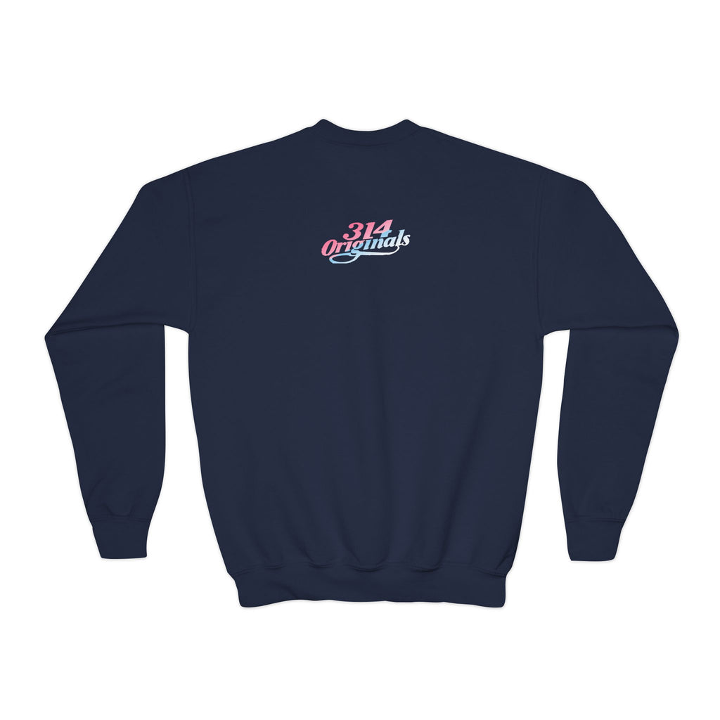 Baby Girl Youth Sweatshirt — Pink & Blue Script Crewneck - 314 Originals