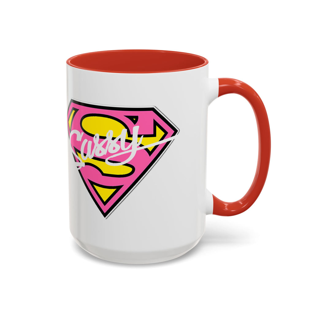 Sassy Supergirl Accent Coffee Mug – Pink & Yellow Super S Logo (11/15oz) - 314 Originals