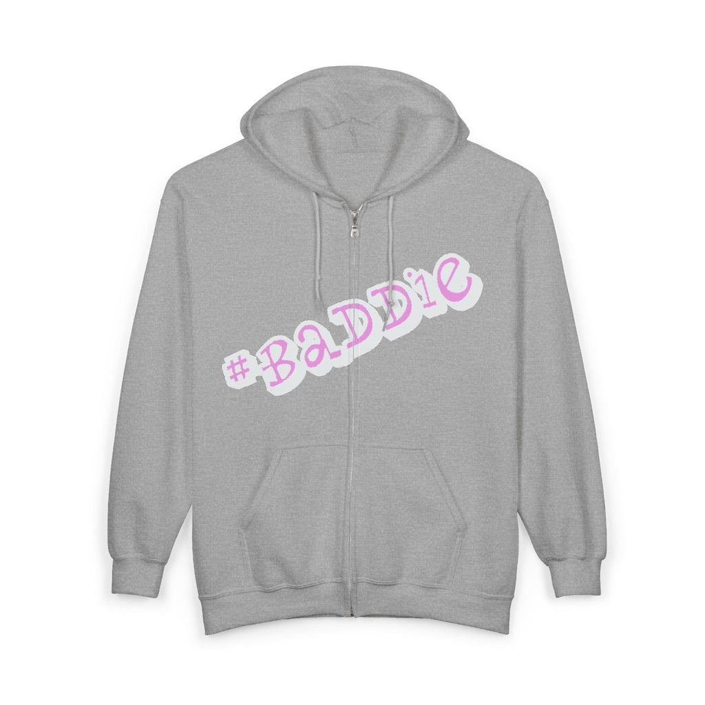 #Sweat à capuche zippé rose « Baddie » — Sweat à capuche graphique streetwear tendance
