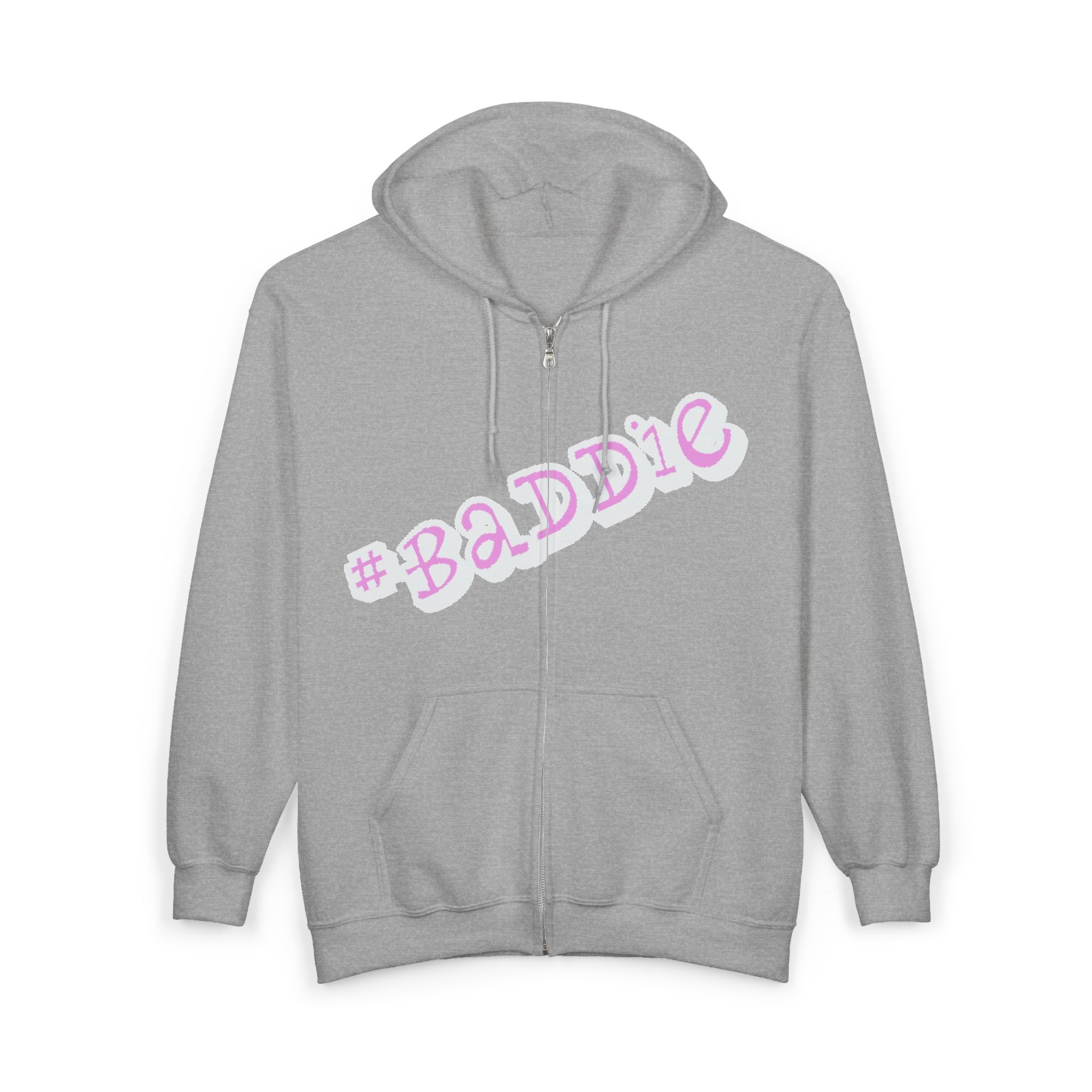#Baddie Pink Script Zip Hoodie — Trendy Streetwear Graphic Hoodie