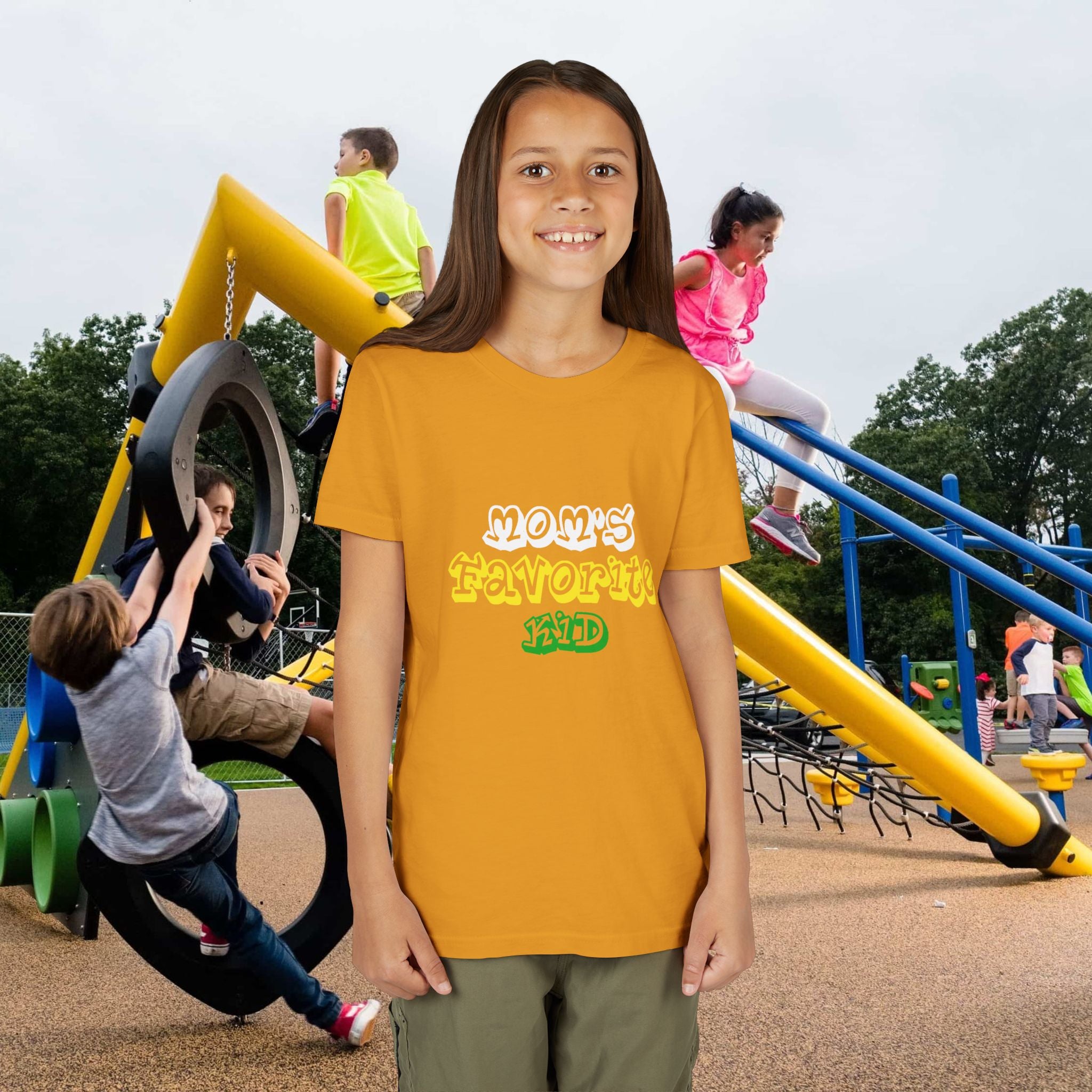 Girl's "Favorite Kid" Retro Yellow & Green Graphic T-Shirt