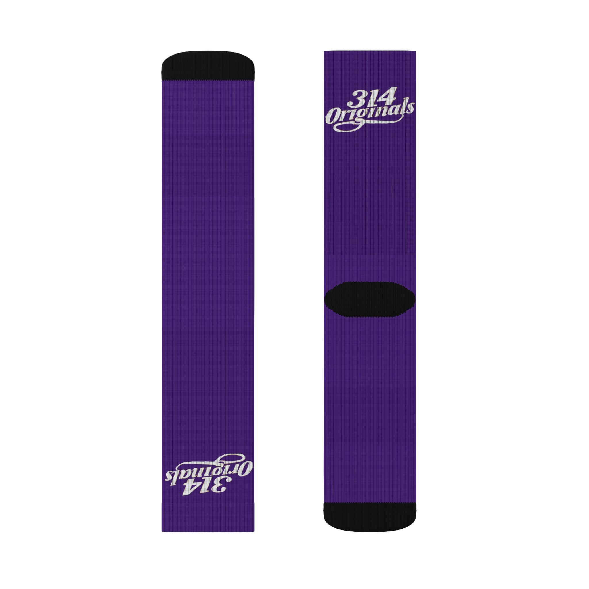 Purple Sublimation Socks with '314 Originals' Script — Athletic Crew Socks - 314 Originals