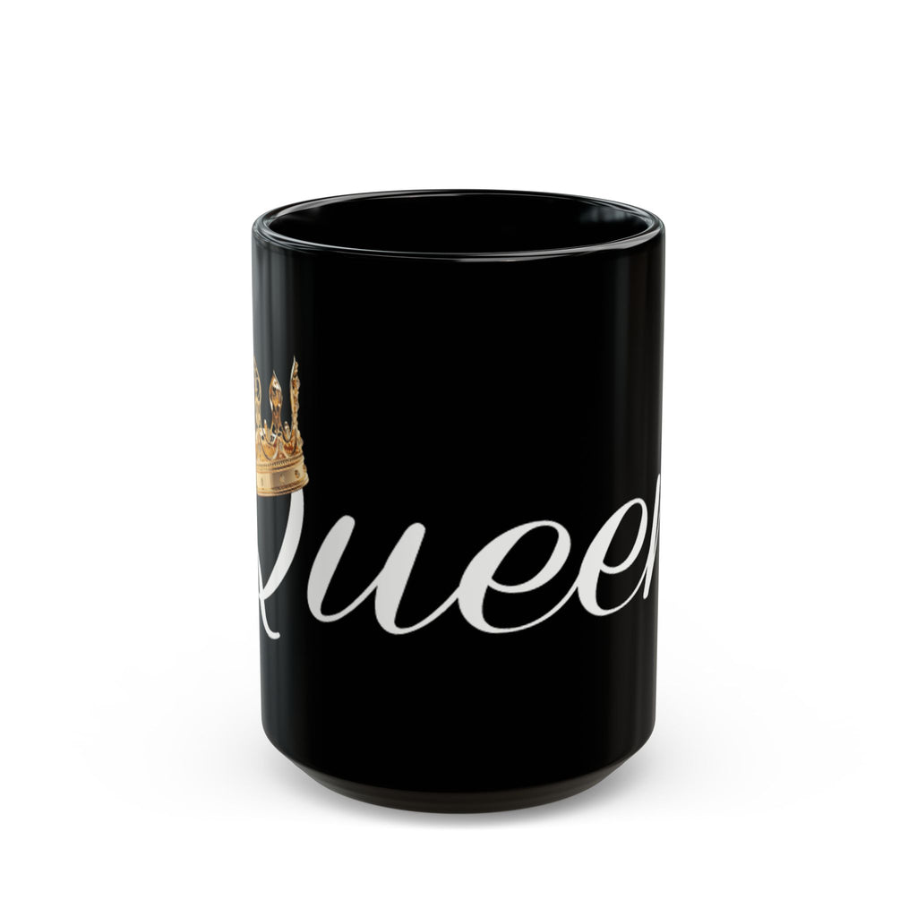 Queen Script Black Mug with Gold Crown — Royal Coffee Tea Gift - 314 Originals