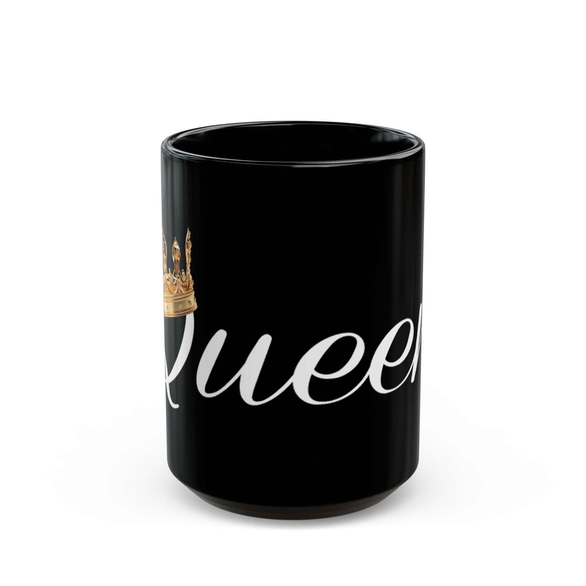Queen Script Black Mug with Gold Crown — Royal Coffee Tea Gift - 314 Originals