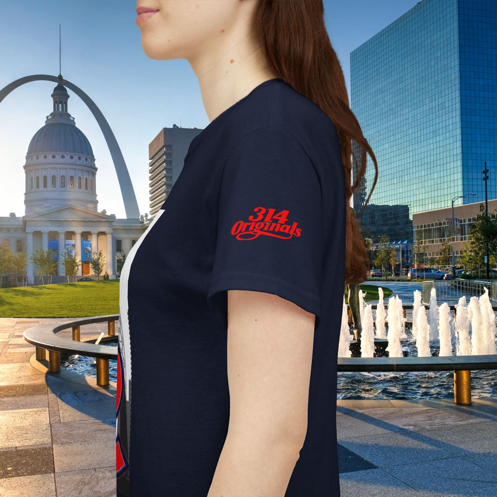 St. Louis Skyline Tee — Red STL Lettering Graphic T-Shirt - 314 Originals