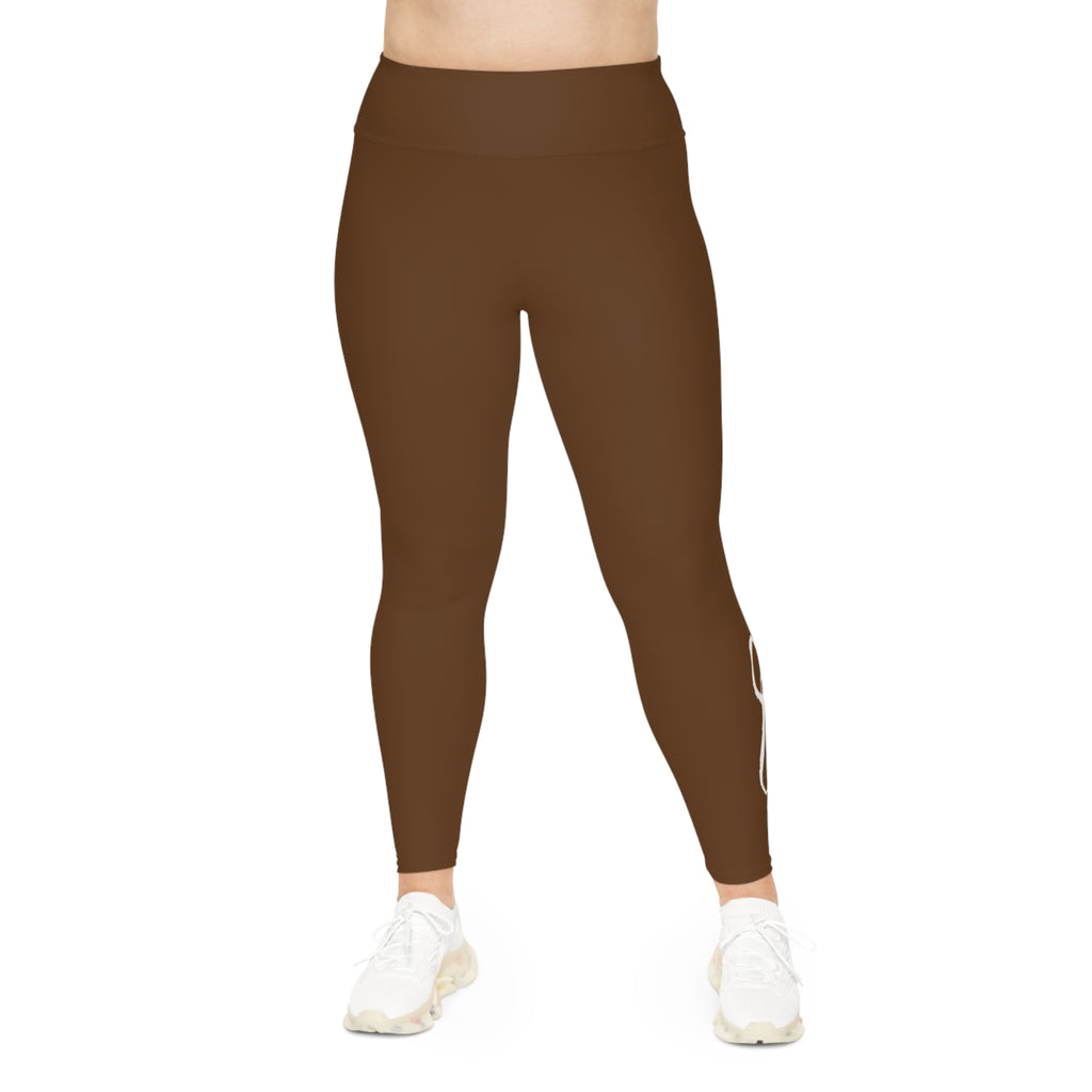 Brown Plus Size Leggings — Subtle Side Script Graphic, Comfortable Everyday Activewear - 314 Originals