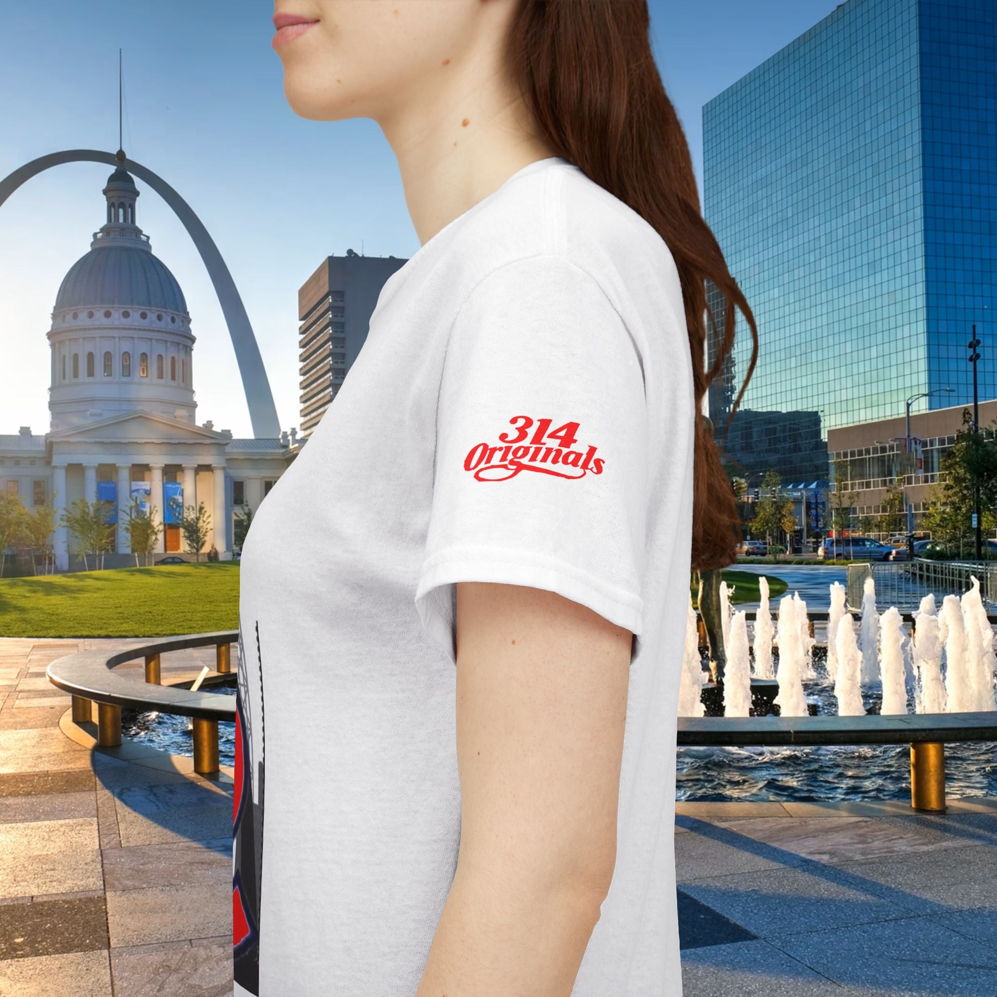 St. Louis Skyline Tee — Red STL Lettering Graphic T-Shirt - 314 Originals