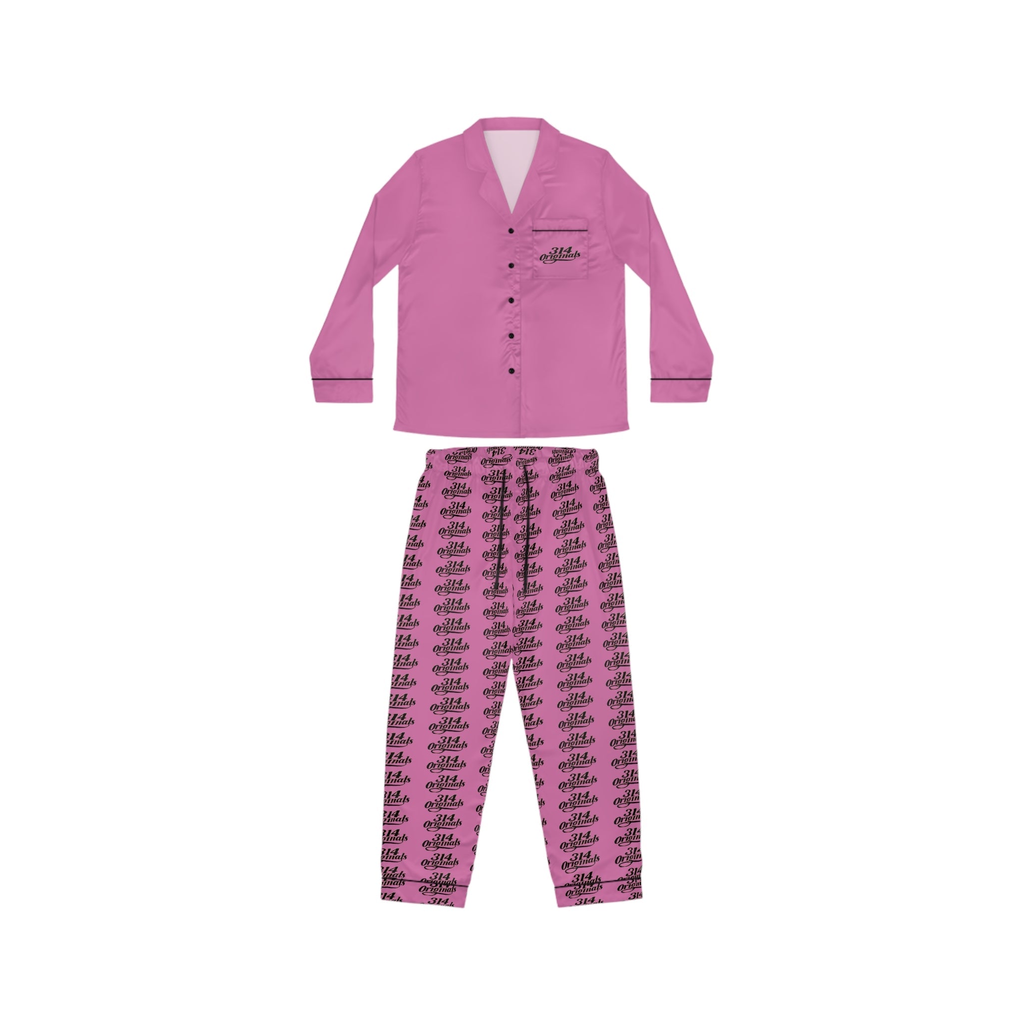 Pink Satin Pajama Set – All-Over Crown Print Women's Sleepwear Printify All Over Prints  314 Originals