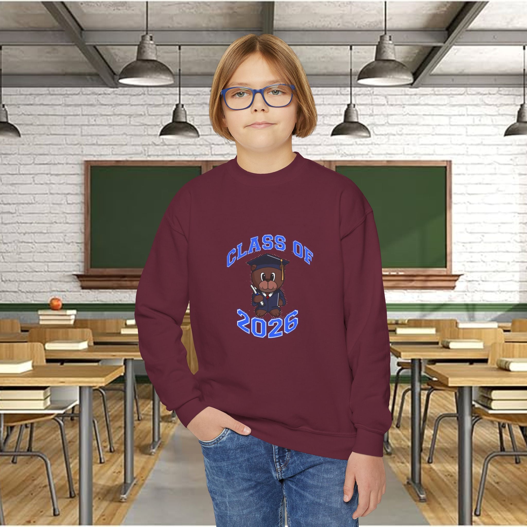 Class of 2026 Youth Crewneck Sweatshirt – Graduation Bear Design