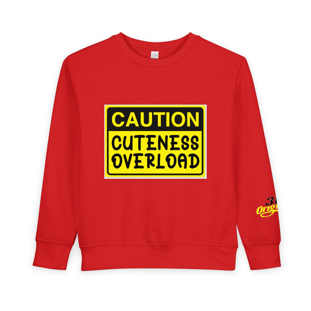 "Caution: Cuteness Overload" Kids Crewneck Toddler Sweatshirt
