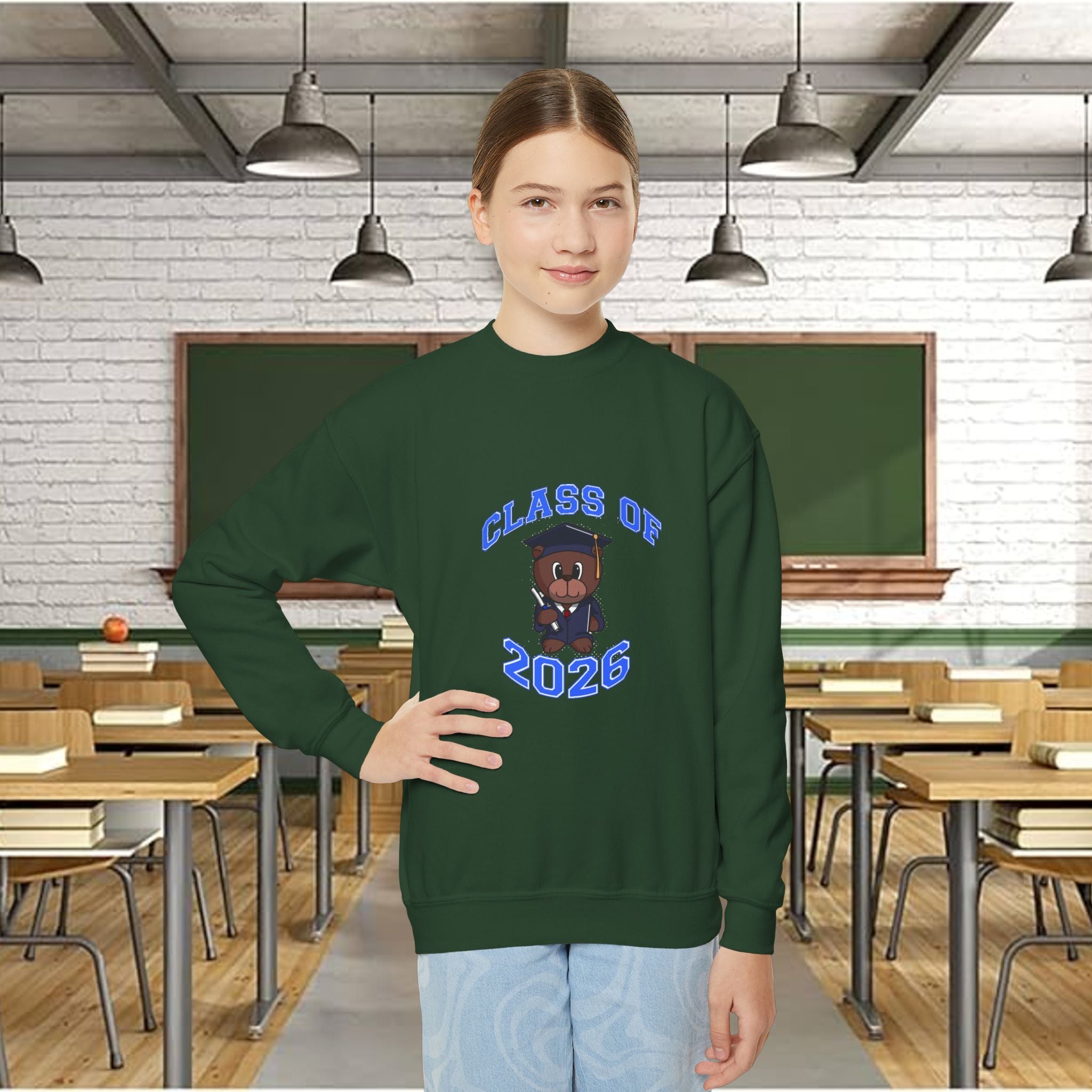 Class of 2026 Youth Crewneck Sweatshirt – Graduation Bear Design