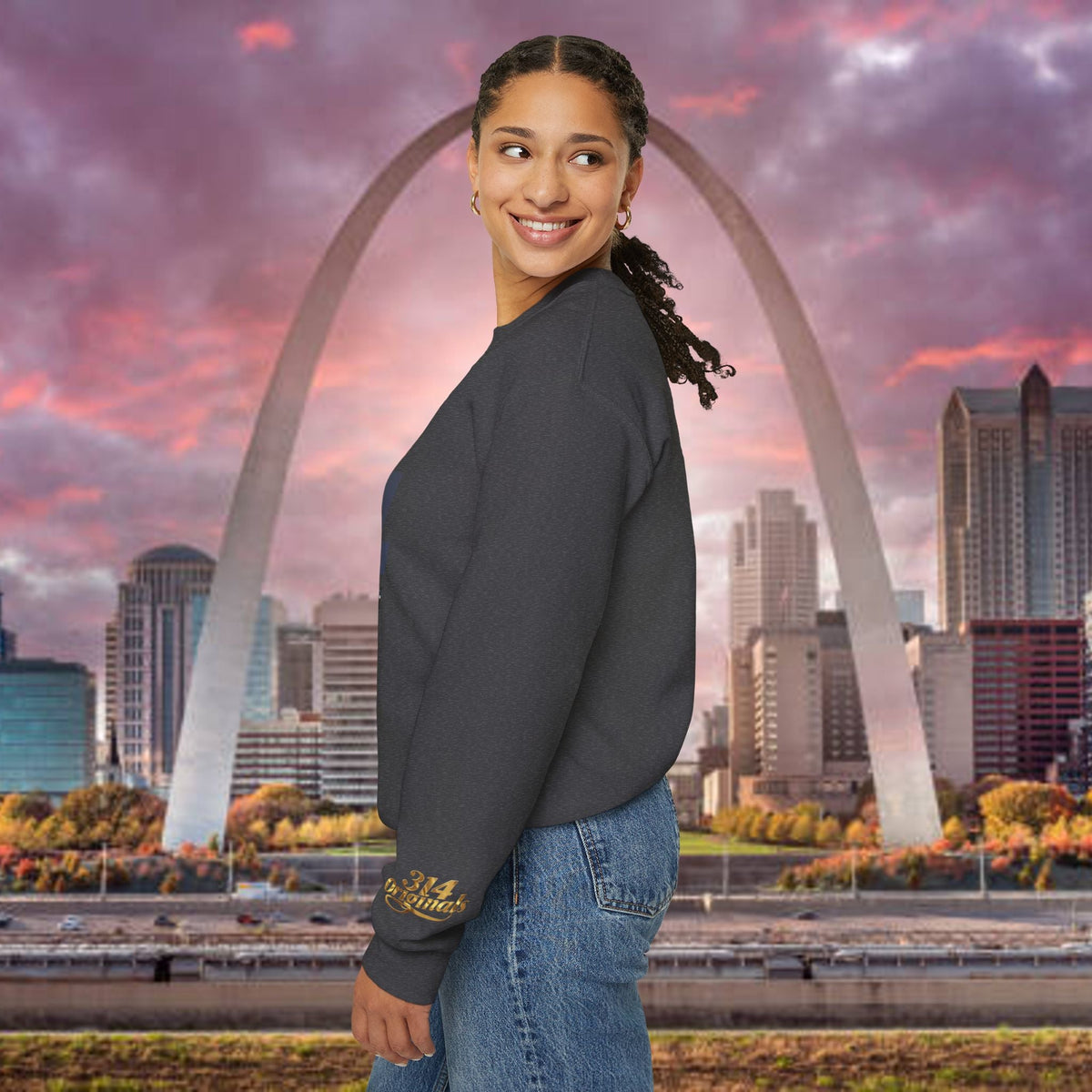 314 City Crewneck Sweatshirt — St. Louis Skyline Graphic - 314 Originals