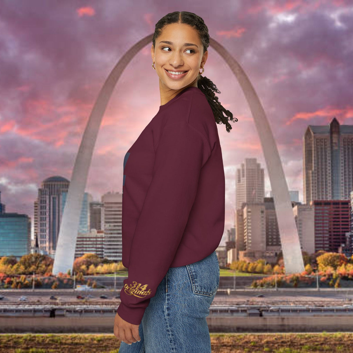 314 City Crewneck Sweatshirt — St. Louis Skyline Graphic - 314 Originals