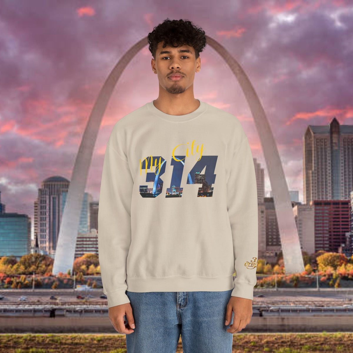 314 City Crewneck Sweatshirt — St. Louis Skyline Graphic - 314 Originals