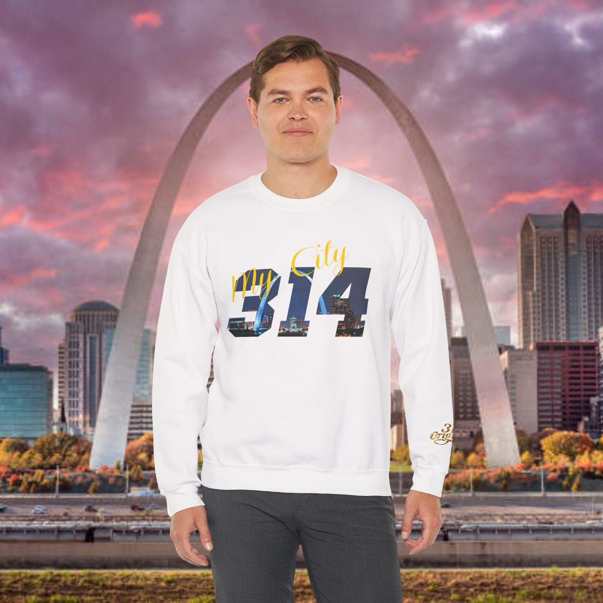 314 City Crewneck Sweatshirt — St. Louis Skyline Graphic - 314 Originals