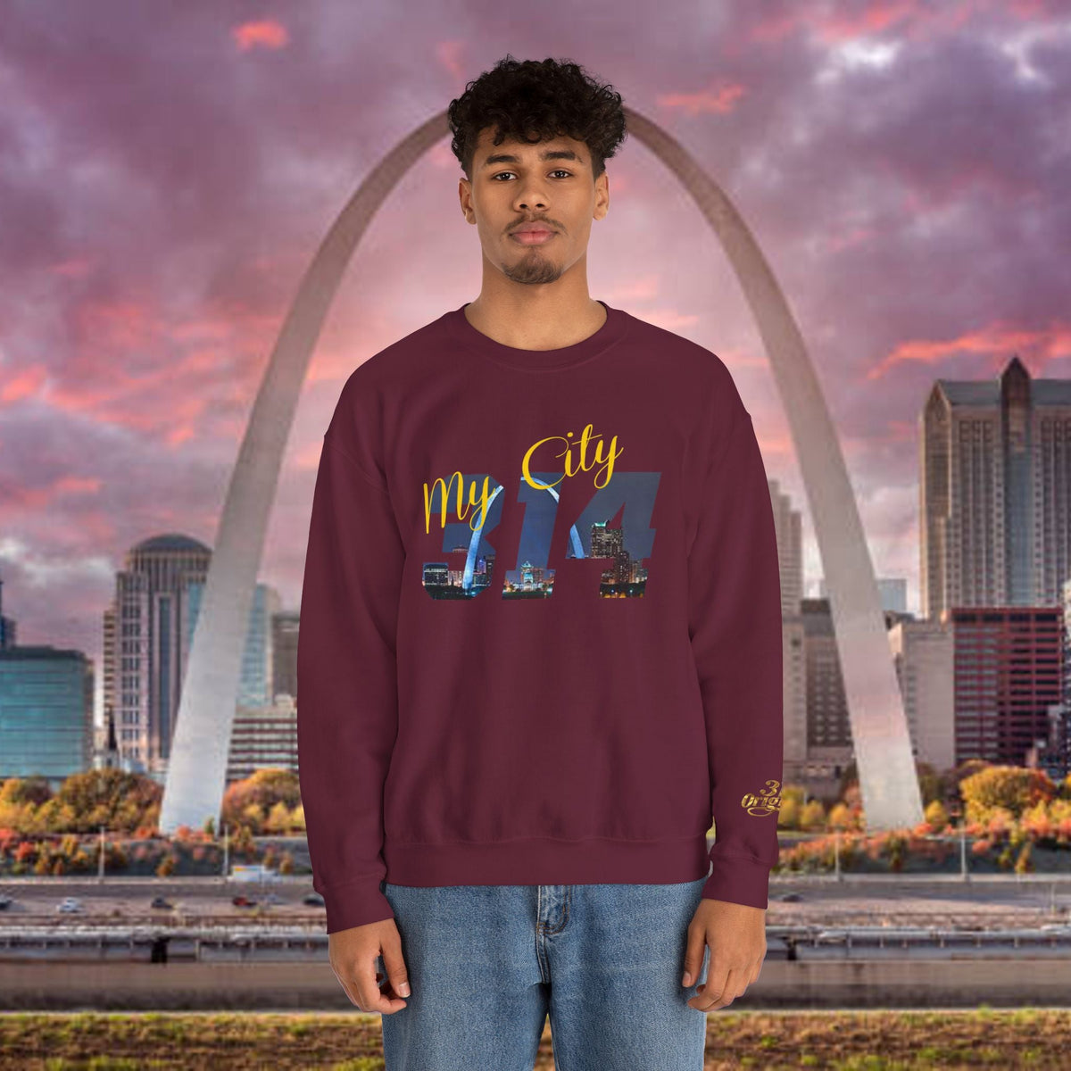 314 City Crewneck Sweatshirt — St. Louis Skyline Graphic - 314 Originals