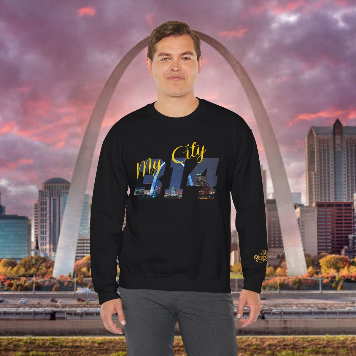 314 City Crewneck Sweatshirt — St. Louis Skyline Graphic - 314 Originals