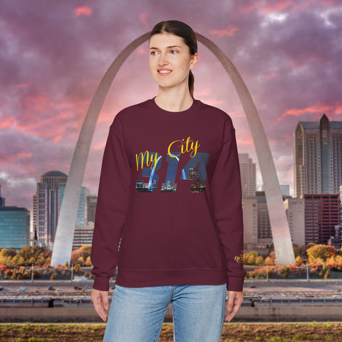 314 City Crewneck Sweatshirt — St. Louis Skyline Graphic - 314 Originals