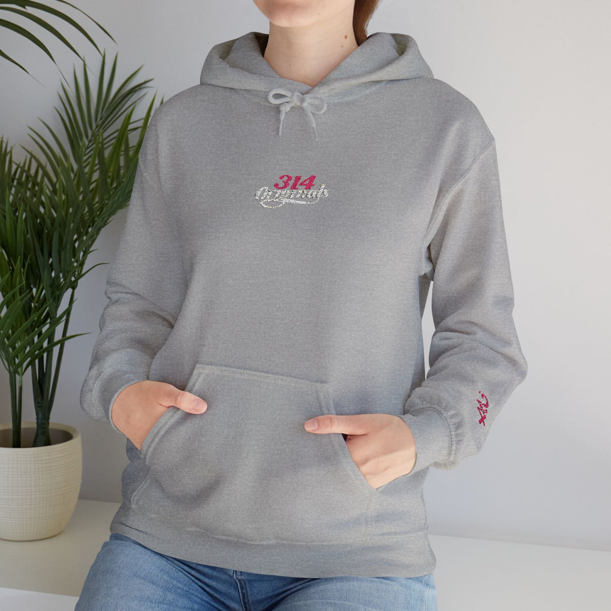 314 Ladies Hoodie — Pink Floral Chest Logo - 314 Originals
