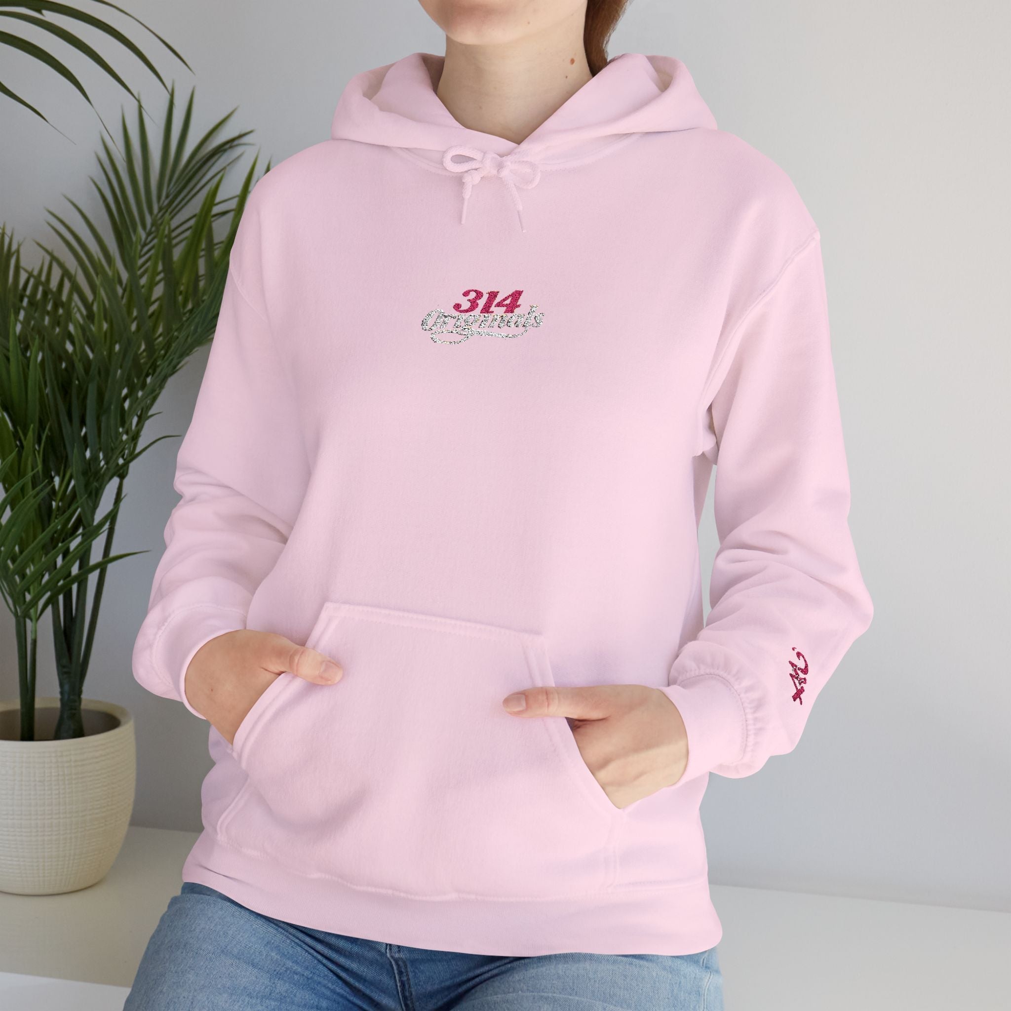 314 Ladies Hoodie — Pink Floral Chest Logo - 314 Originals