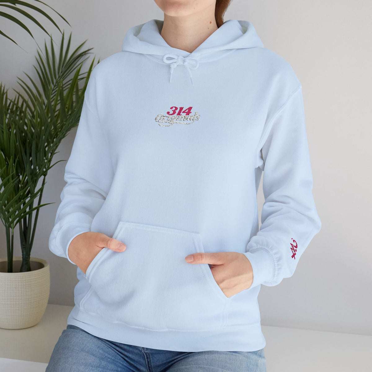 314 Ladies Hoodie — Pink Floral Chest Logo - 314 Originals