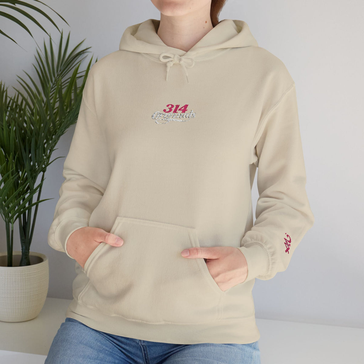 314 Ladies Hoodie — Pink Floral Chest Logo - 314 Originals