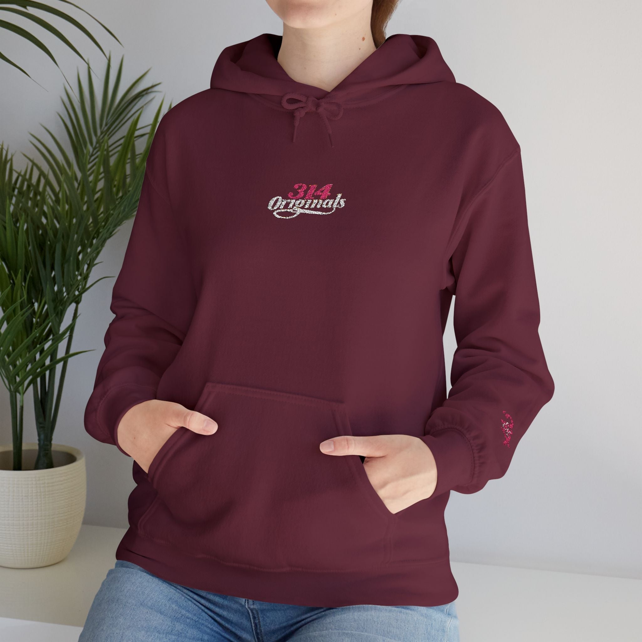 314 Ladies Hoodie — Pink Floral Chest Logo - 314 Originals