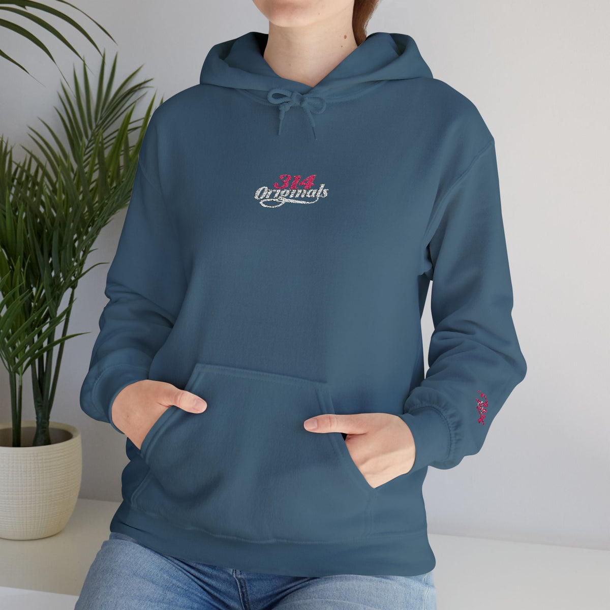 314 Ladies Hoodie — Pink Floral Chest Logo - 314 Originals
