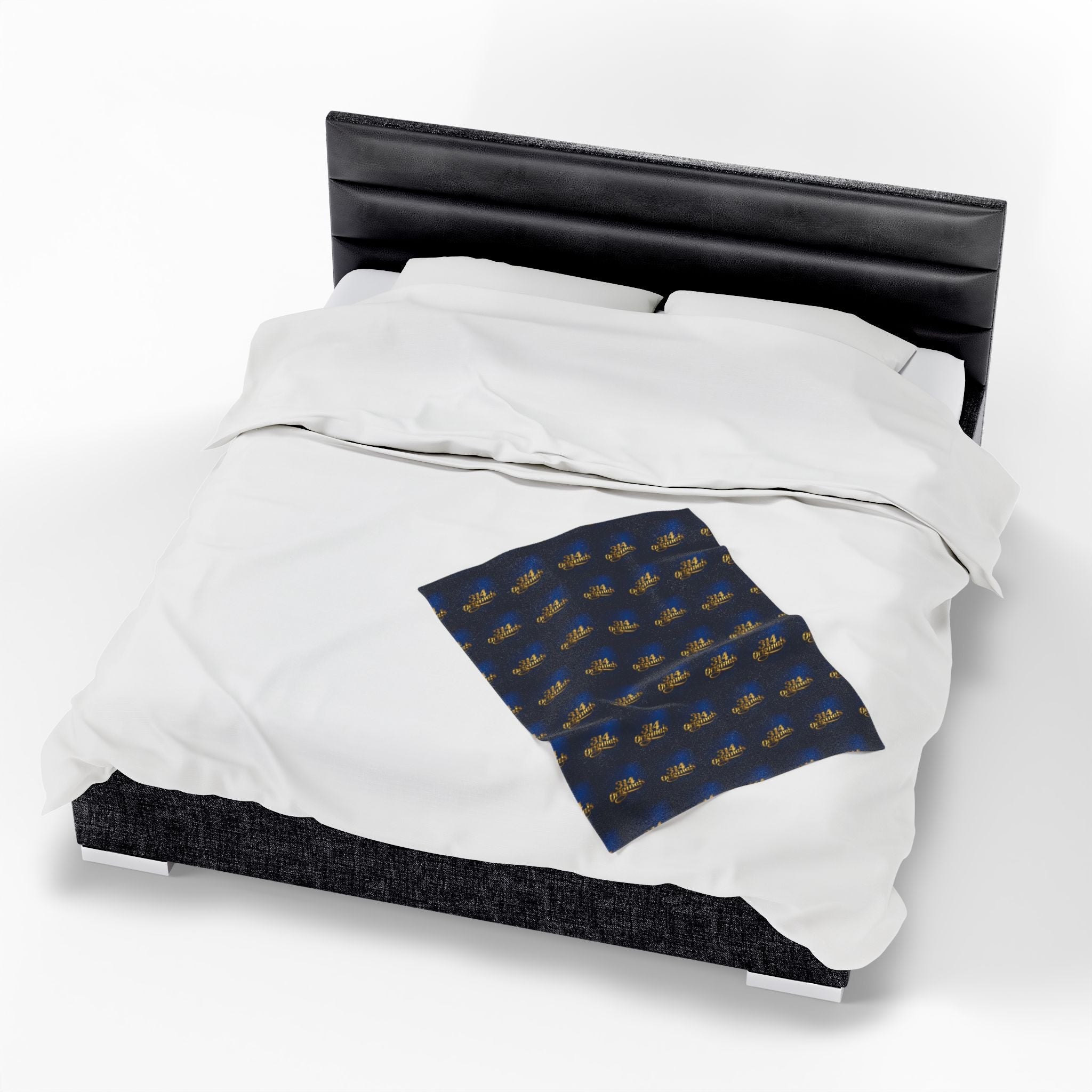 "314 Originals" Velveteen Plush Blanket – Navy Gold Repeating Logo Throw - 314 Originals