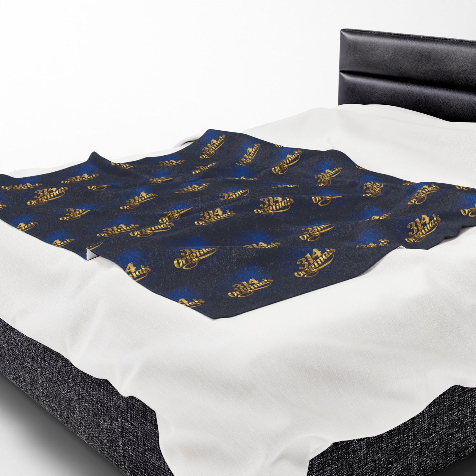 "314 Originals" Velveteen Plush Blanket – Navy Gold Repeating Logo Throw - 314 Originals