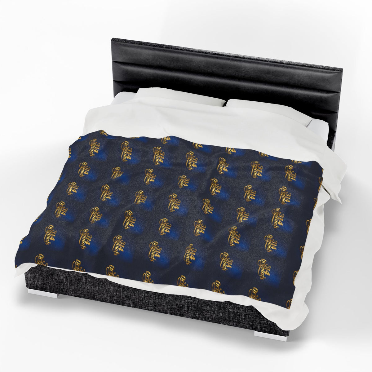 "314 Originals" Velveteen Plush Blanket – Navy Gold Repeating Logo Throw - 314 Originals