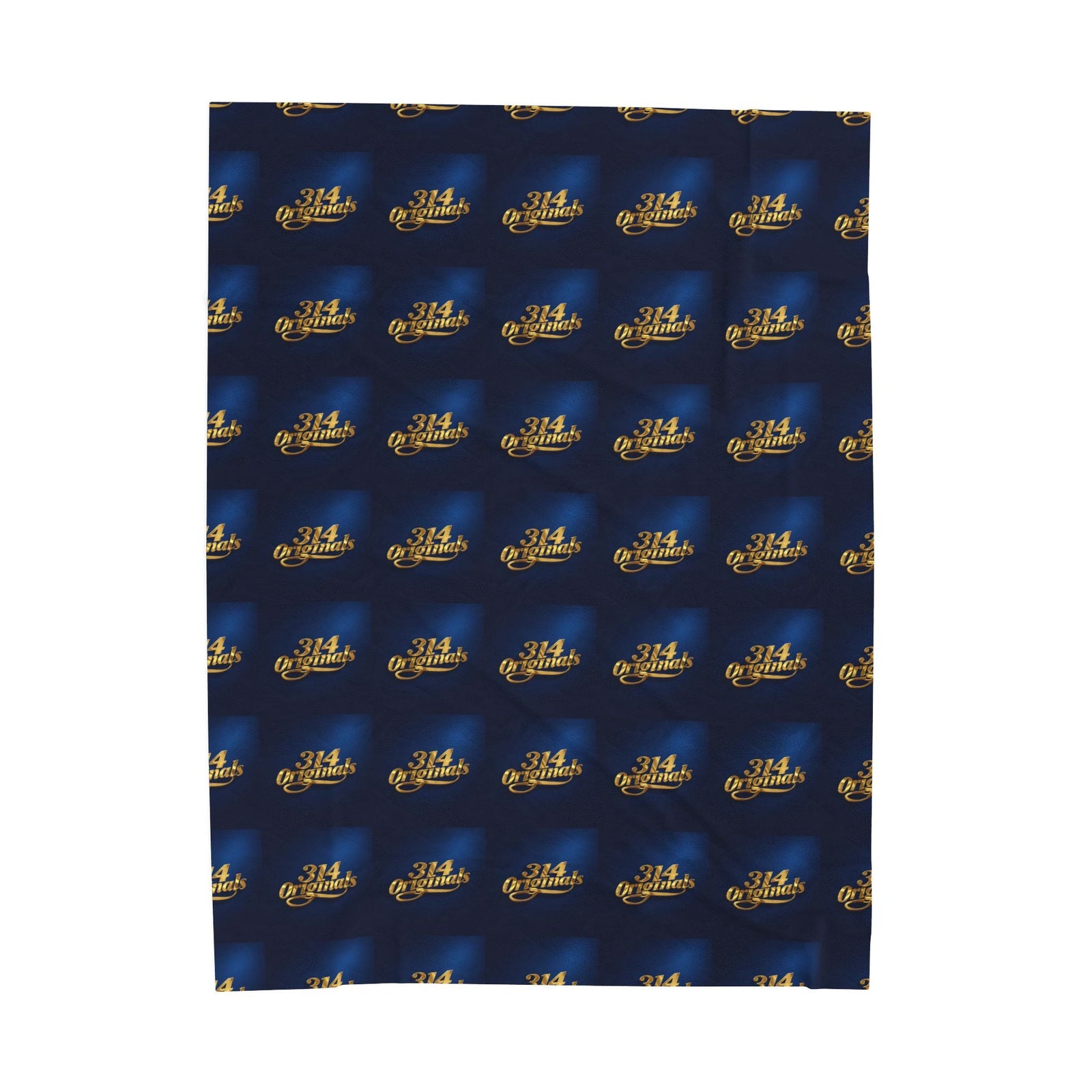 "314 Originals" Velveteen Plush Blanket – Navy Gold Repeating Logo Throw - 314 Originals