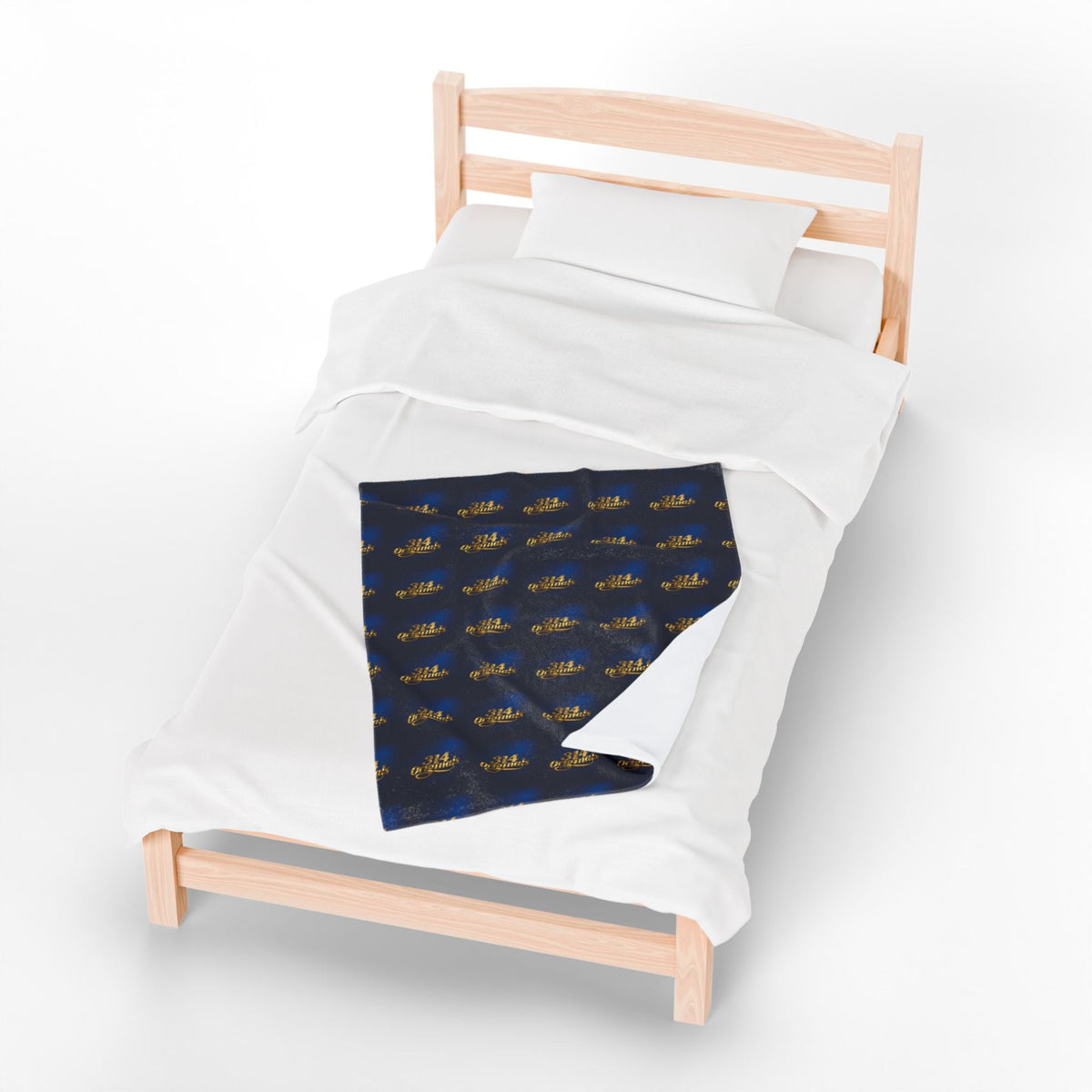 "314 Originals" Velveteen Plush Blanket – Navy Gold Repeating Logo Throw - 314 Originals