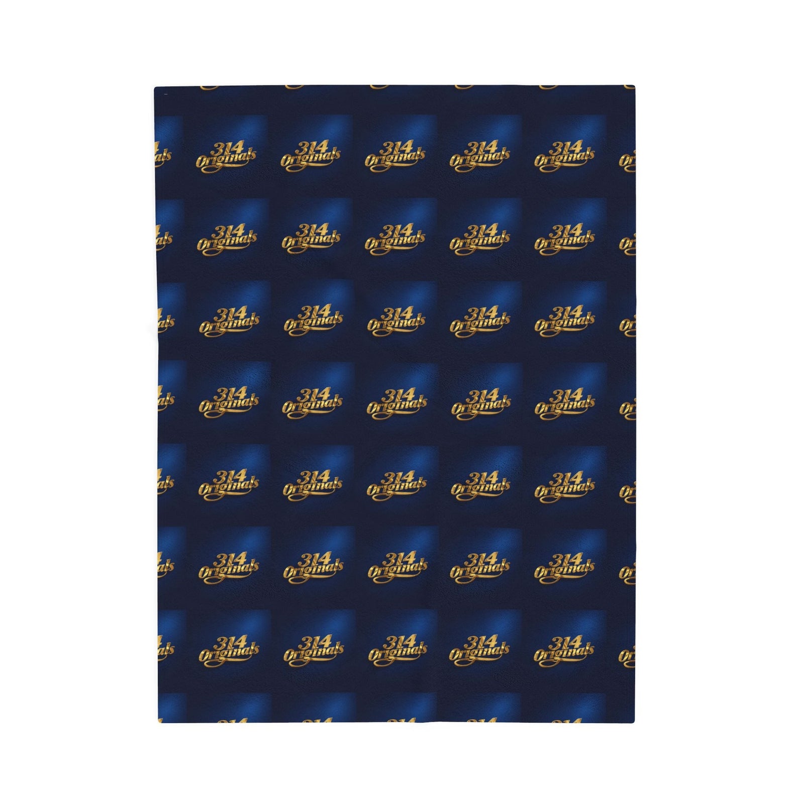 "314 Originals" Velveteen Plush Blanket – Navy Gold Repeating Logo Throw - 314 Originals