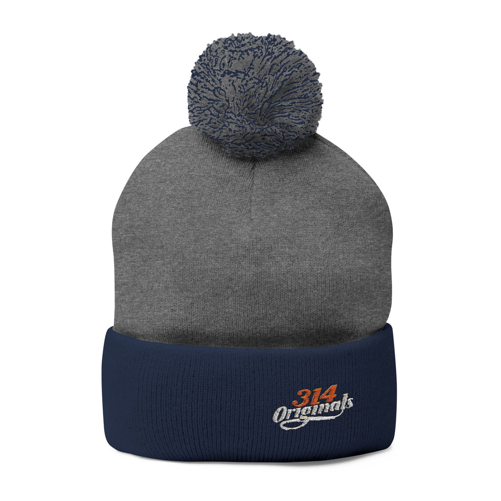 Embroidered Pom-Pom Knit Beanie – Cozy Winter Hat with Small Script Logo - 314 Originals