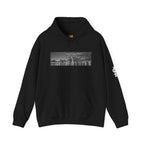 City Skyline Hoodie — Black & White Waterfront Panorama Pullover Printify Hoodie  314 Originals