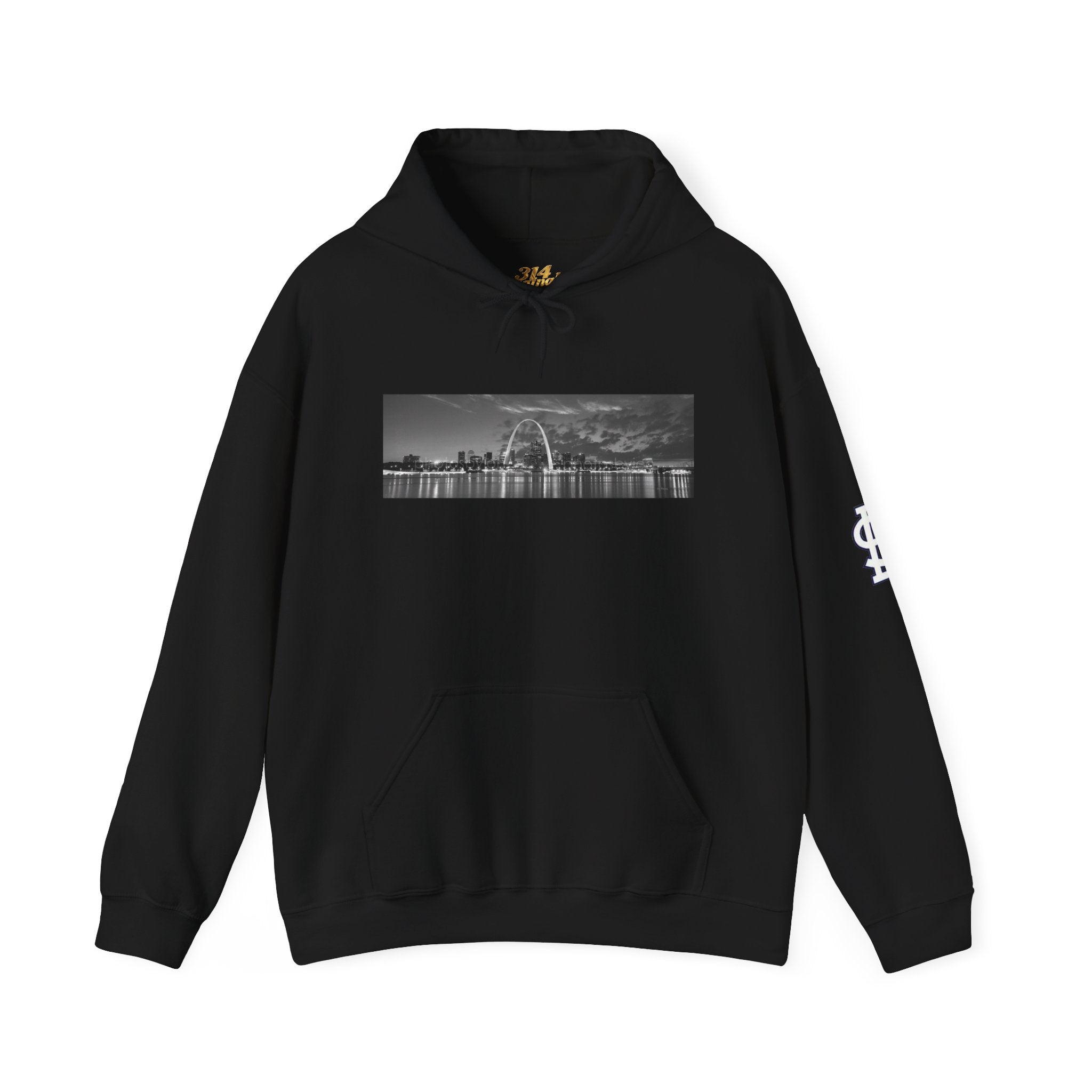 City Skyline Hoodie — Black & White Waterfront Panorama Pullover Printify Hoodie  314 Originals