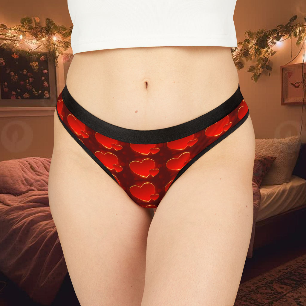 Women's Heart-Print Thong Panties — Red Romantic Valentine Lingerie