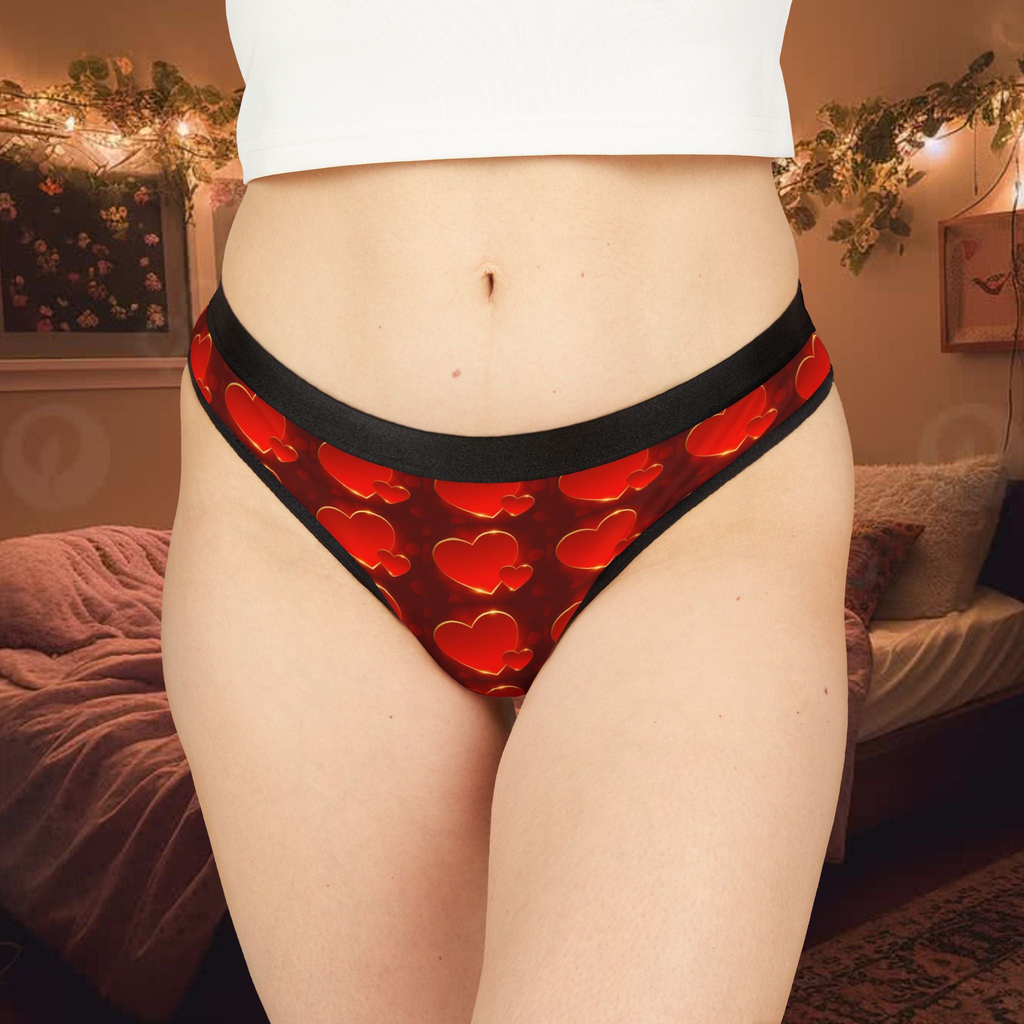 Women's Heart-Print Thong Panties — Red Romantic Valentine Lingerie