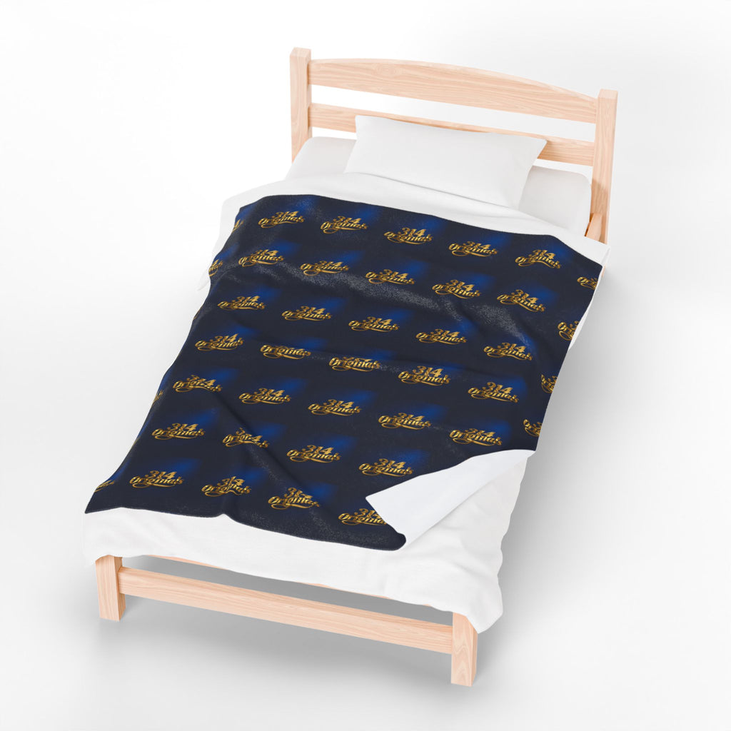"314 Originals" Velveteen Plush Blanket – Navy Gold Repeating Logo Throw