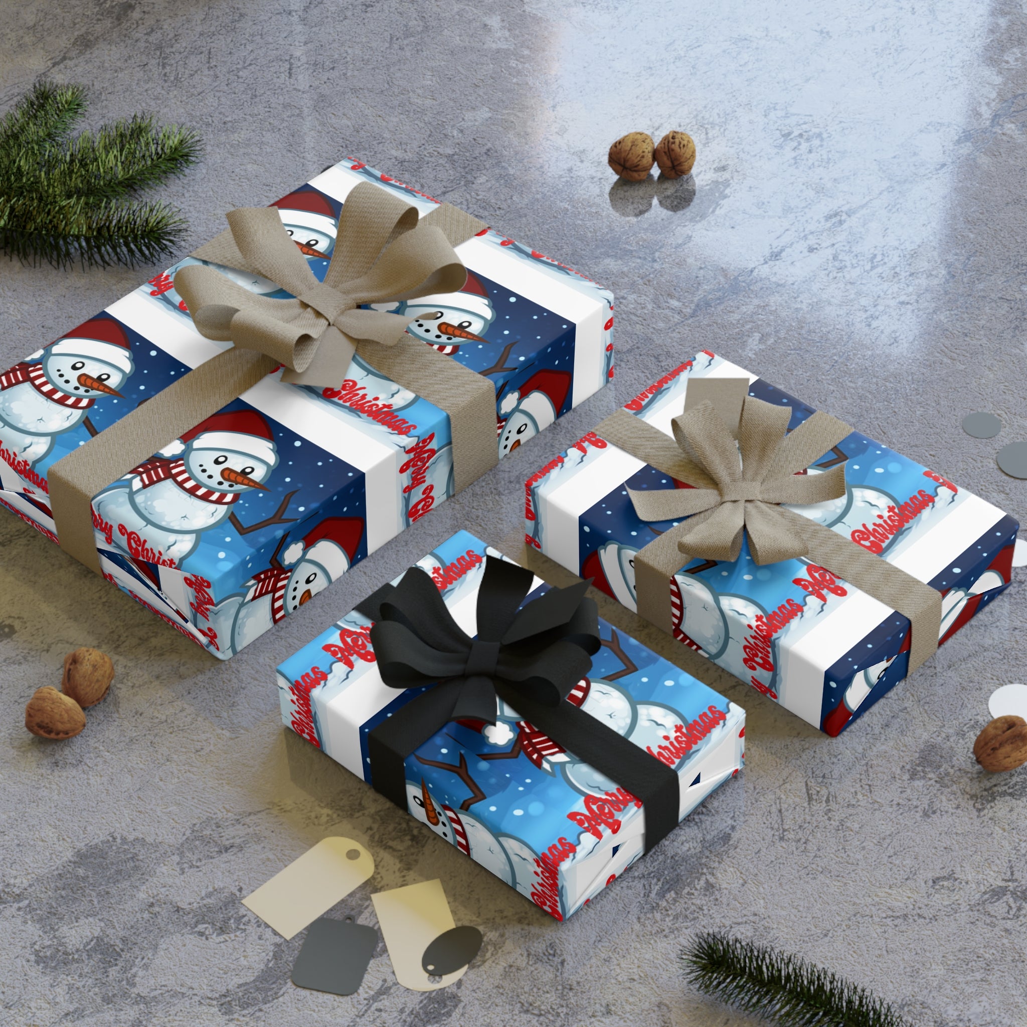 Christmas Snowman Wrapping Paper Roll — Holiday Gift Wrap with 'Merry Christmas' Design - 314 Originals