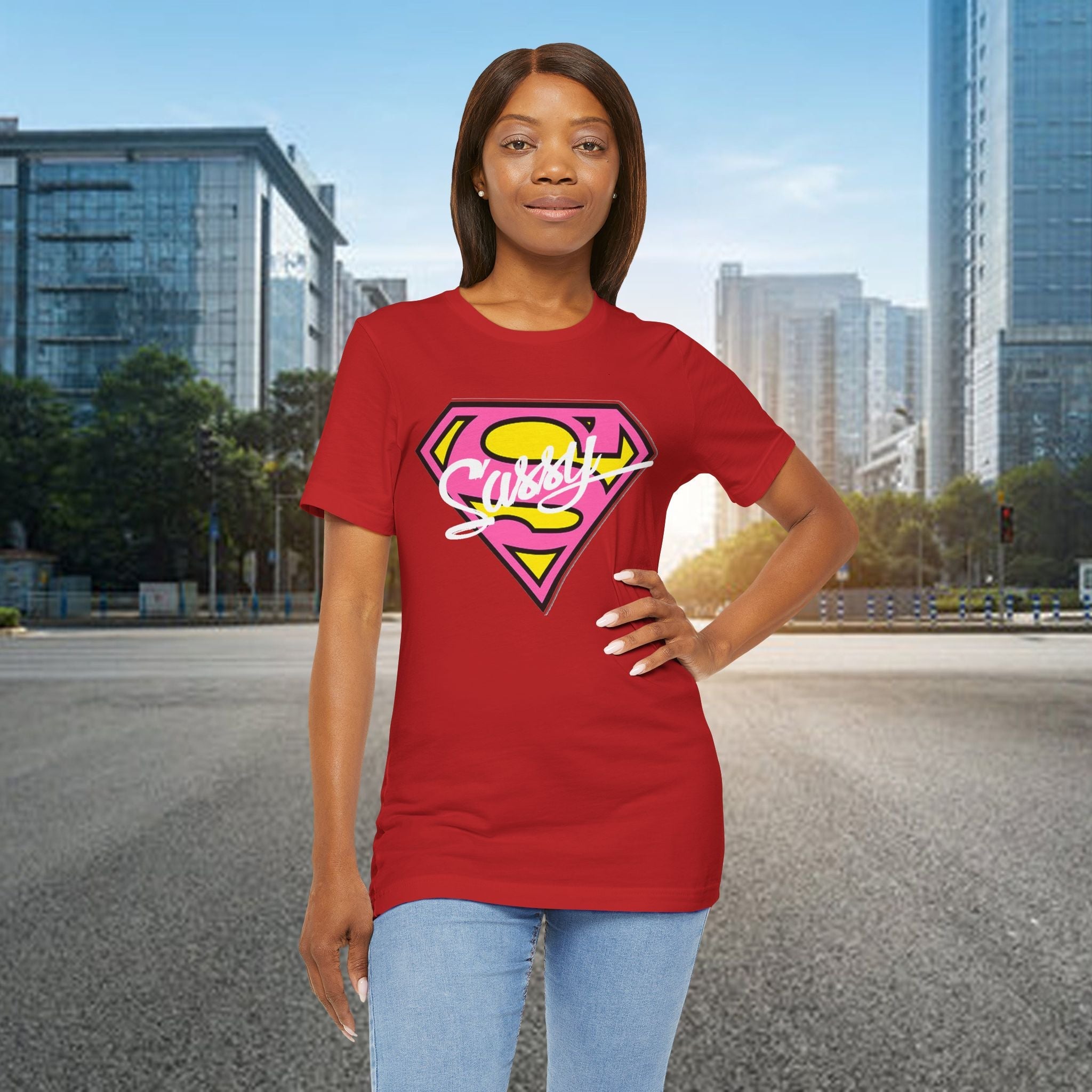 Super Sassy Tee — Pink & Yellow S Badge Graphic T-Shirt Printify T-Shirt  314 Originals