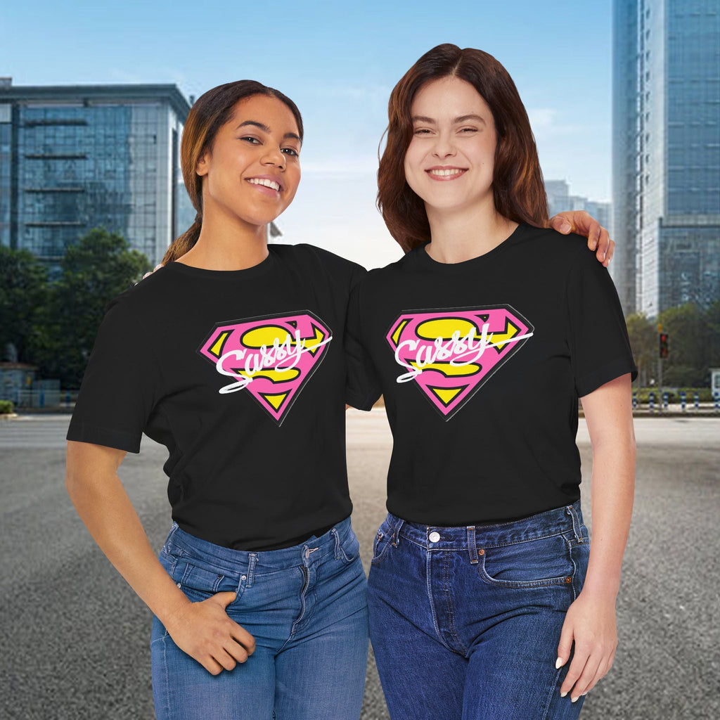 Super Sassy Tee — Pink & Yellow S Badge Graphic T-Shirt Printify T-Shirt  314 Originals