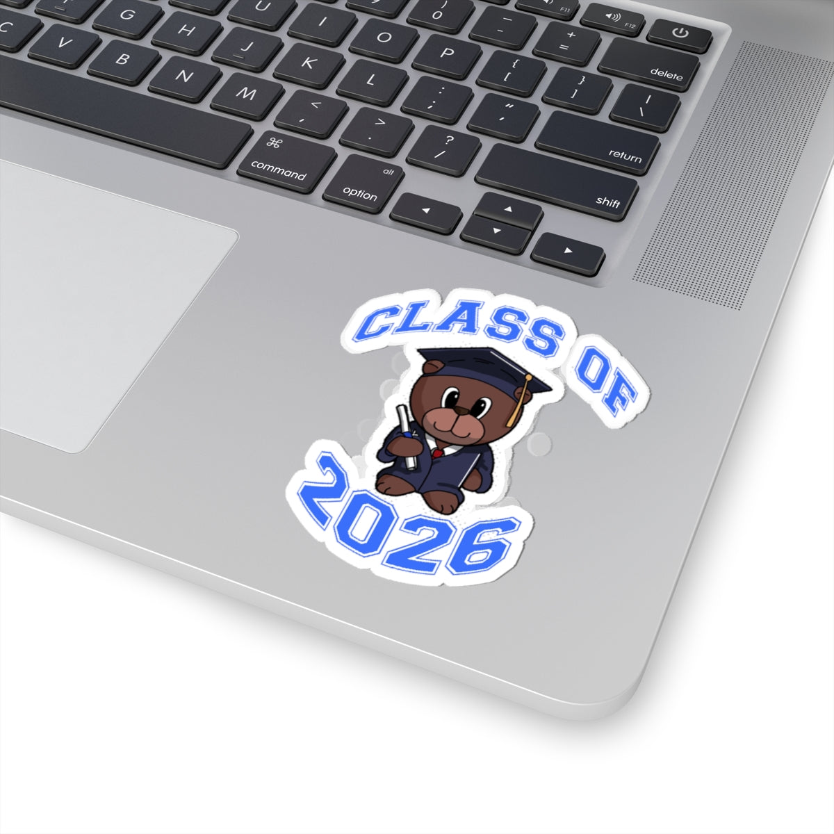 Class of 2026 Graduation Bear Sticker — Cute Cap & Gown Kiss-Cut Sticker for Students