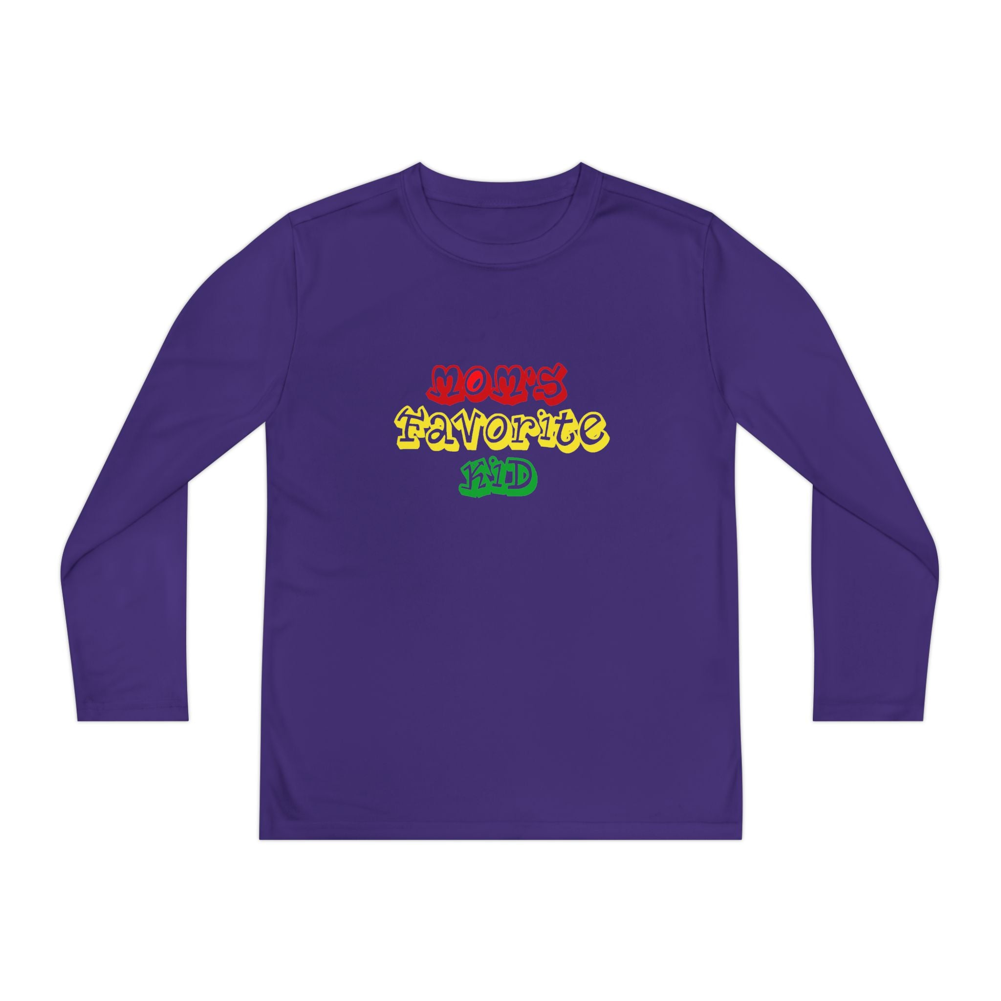 "Mom's Favorite Kid" Youth Long Sleeve Tee — Colorful Retro Graphic