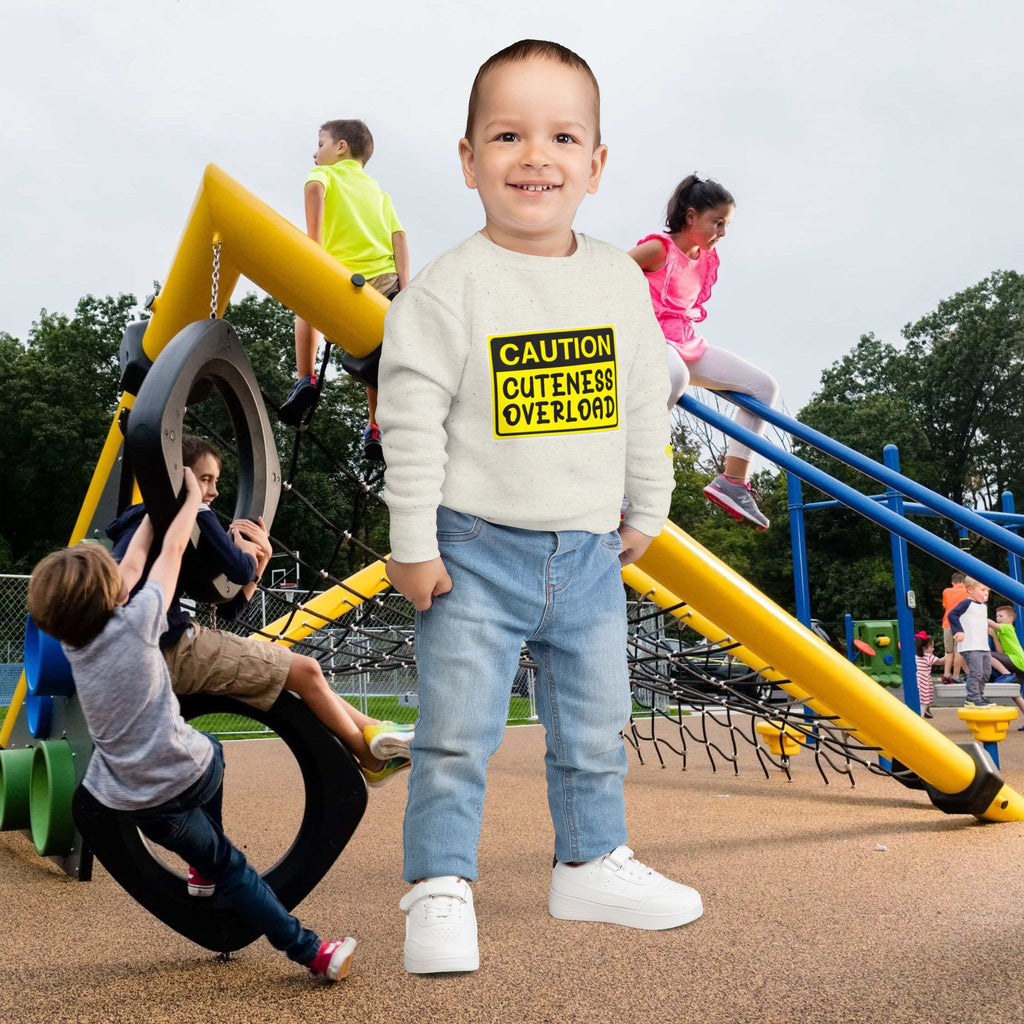 "Caution: Cuteness Overload" Kids Crewneck Toddler Sweatshirt