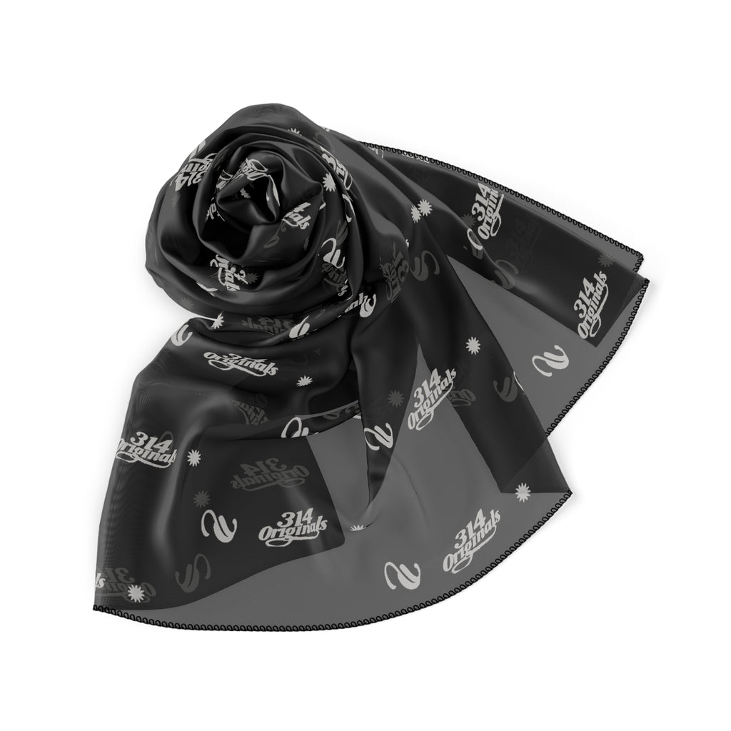 Black and Silver Logo Scarf — Script Pattern Polyester Scarf - 314 Originals