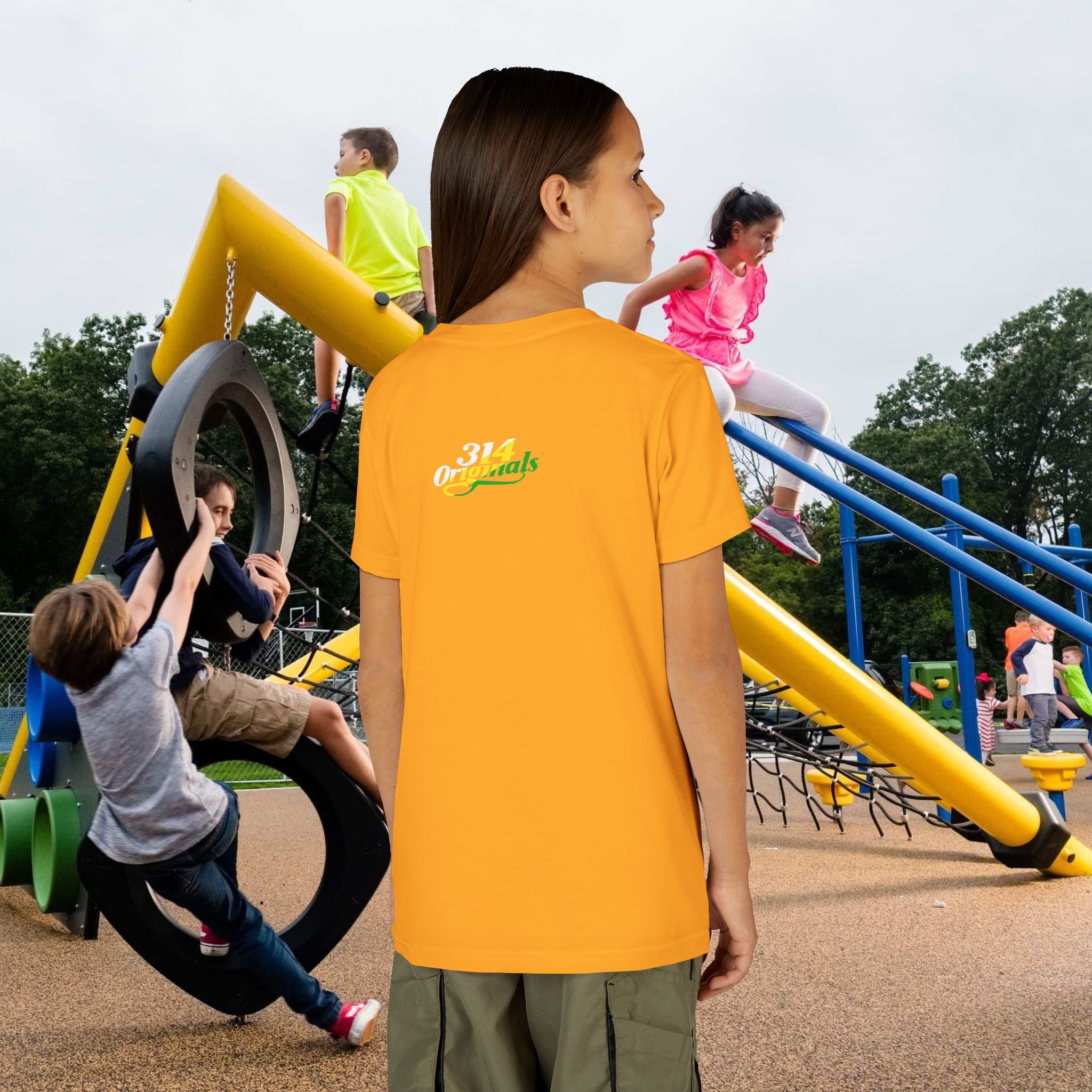 Girl's "Favorite Kid" Retro Yellow & Green Graphic T-Shirt